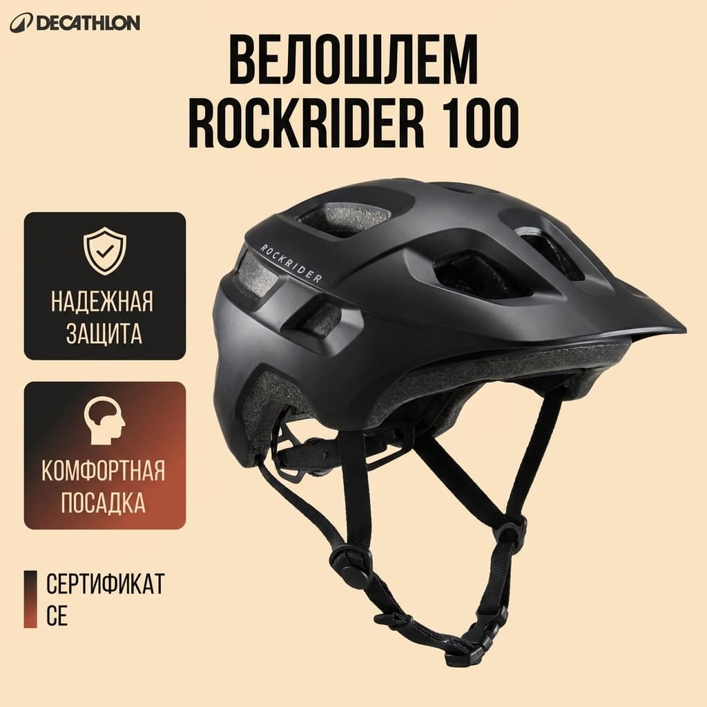 Велошлем Decathlon ROCKRIDER EXPL 100 для шоссейного и горного велосипеда, ударопрочный Decathlon ROCKRIDER EXPL 100